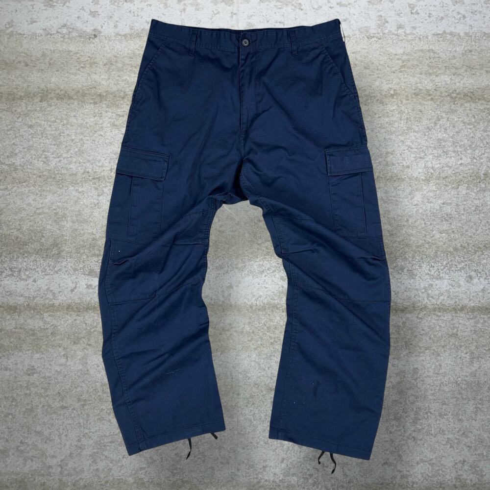 Vintage 90s Military Tactical Pants 36x30 Baggy Navy Blue Double Knees Large - Picture 2 of 4